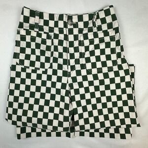 Maeve Anthropologie The Colette Green White Checkered Wide Leg Pants 28T